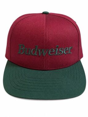 Vintage Budweiser Snapback Hat Burgundy Green Beer Promo Cap
